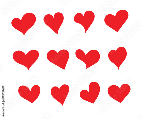 Collection of red heart shapes in various designs , Set of heart logo icon, Abstract heart logo collection