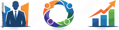 Modern Leadership Icons. Future-ready diverse leadership framework designed as modern governance cycle, three symbolic icons