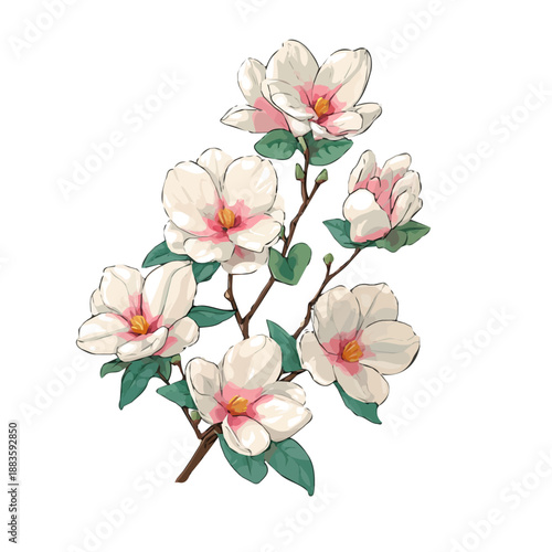 Minimalist 2D vector icon representation of a Magnolia Bouquet, displayed on a pure white background