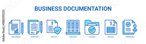 Business Documentation web banner icon vector illustration concept for business with icon of document, contract, policy, archive, folder, invoice, and approved.