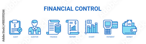 Financial Control web banner icon vector illustration concept for business with icon of audit, auditor, finance, report, chart, payment, and money.