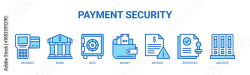 Payment Security web banner icon vector illustration concept for business with icon of payment, bank, safe, money, invoice, approved, and archive.