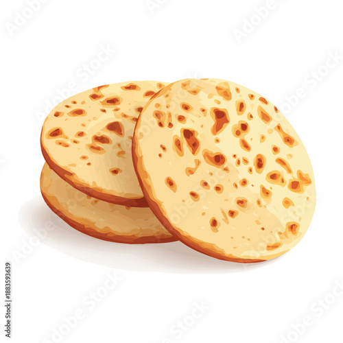Simple flat 2D vector graphic of a Arepas in modern icon style, isolated on a white canvas