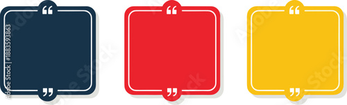 A visually appealing trio of empty quote boxes in distinct colors, perfect for testimonials, important messages, or highlighted text within various digital and print design layouts