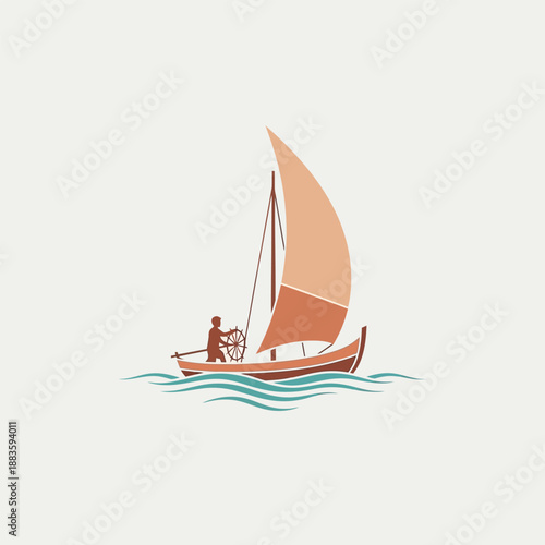 Sailboat with Person Sailing on Water.