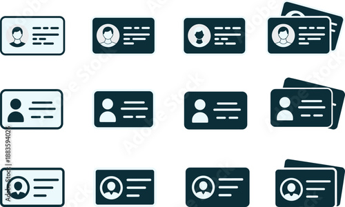 Identification, card, icons, vector, illustration, sketch, outline, avatar, profile, layout, design, digital, interface, graphic, top-down, minimal, user, contact, info, stack