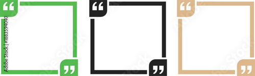 Three different colored quotation mark frames for text or speech bubbles, perfect for design and creative projects