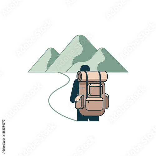 Backpacker with Large Backpack Standing Alone.