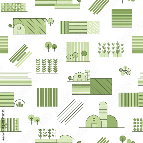 Green Farm Icons Set on White Background.