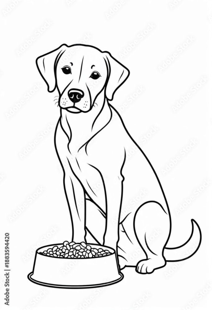Fototapeta premium Black and white illustration of a dog with food