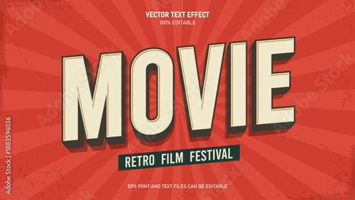 Movie retro film text, retro vintage style text effect