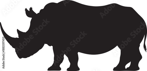 Rhinoceros Silhouette in Simple Bold Style with Solid Black Color on White Background for Wildlife Icon