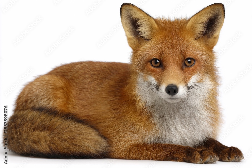 Fototapeta premium Fox resting on a white background in a studio setting