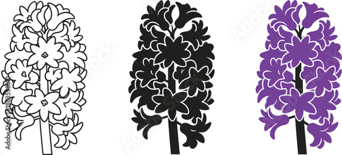 Collection of hyacinth flower icons in outline silhouette and color vector styles perfect for spring or garden design elements