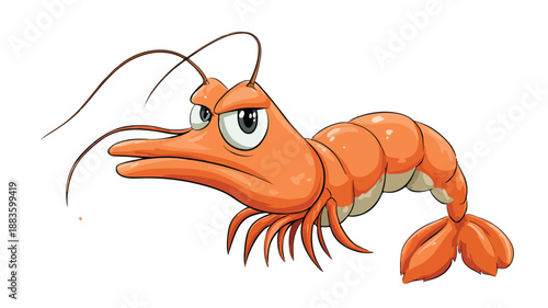 Angry Shrimp Cartoon on White Background Vector with Outline