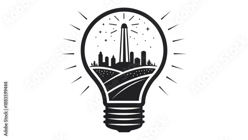 Concept Illustration of a Lightbulb Housing a Sustainable Cityscape and Natural Landscape Idea for Green Energy