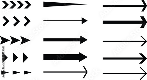 Collection of various black arrow icons on white background