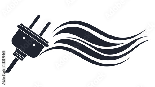 Minimalist Graphic of an Electrical Plug with Flowing Energy Waves Representing Power Transmission and Connectivity