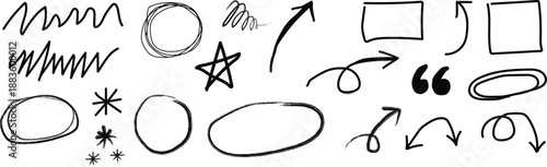 A collection of various hand drawn shapes and symbols