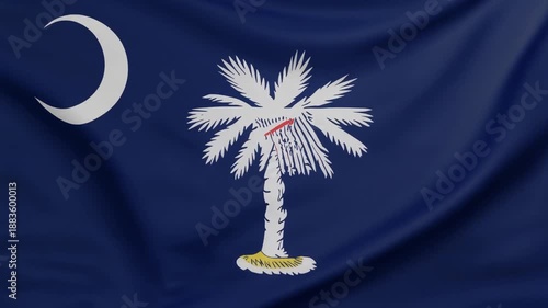   South Carolina State Flag with White Palmetto Tree and Crescent on Dark Blue Field