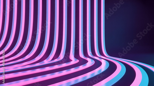 Neon Light Waves in Pink Blue Gradient with Dark Background for Modern Design