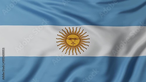 Argentinian National Flag with Sun of May on Horizontal Blue and White Bands