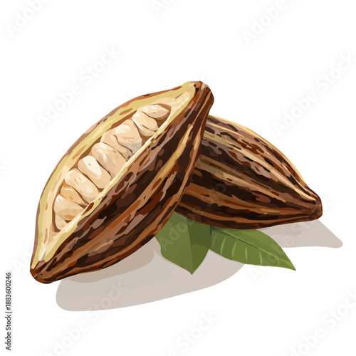 Simple flat 2D vector graphic of a Cacao in modern icon style, isolated on a white canvas