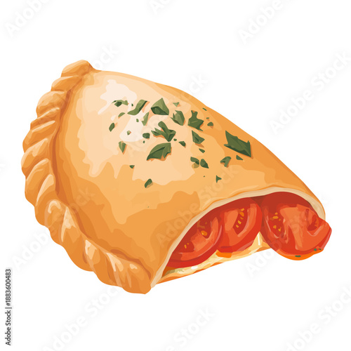 Simple flat 2D vector graphic of a Calzone in modern icon style, isolated on a white canvas