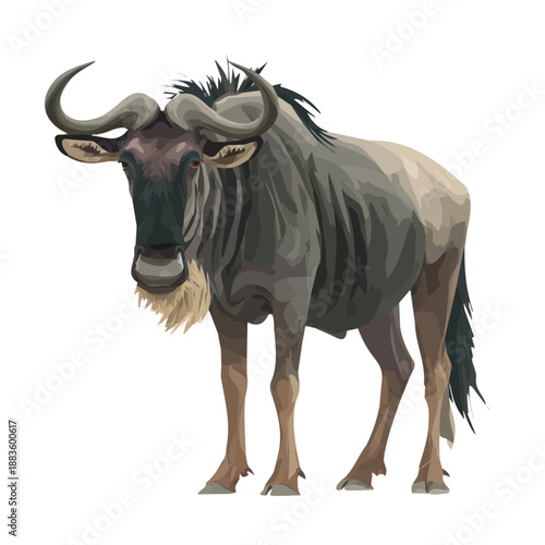 Minimalist 2D vector icon representation of a Wildebeest, displayed on a pure white background