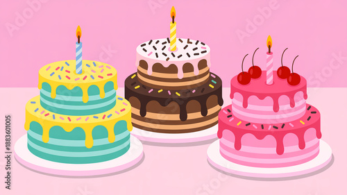 Birthday Cakes Celebration Colorful Sweet Pastel Background for Bakery Advertising