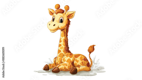 Adorable Cartoon Giraffe Posing and Sitting on White Background Vector Illustration