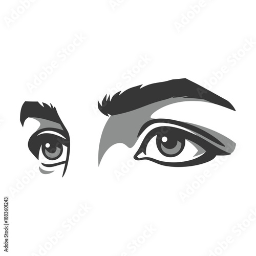 A stylized illustration of a pair of expressive human eyes with dark eyebrows, conveying focus or emotion.