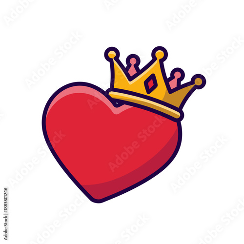 A charming red heart adorned with a golden crown, symbolizing love, royalty, affection, or self-love.