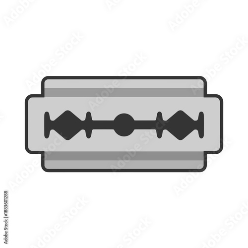 A classic double-edged razor blade made of grey metal, featuring distinct patterns on its surface, designed for sharp and precise shaving.