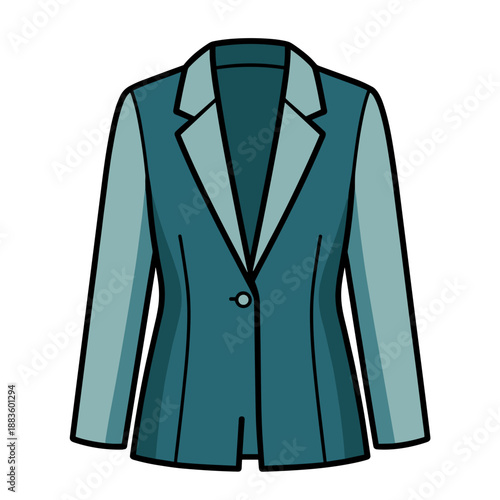 A stylish women's blazer in shades of teal and light blue, featuring a single button closure and a sophisticated lapel design.