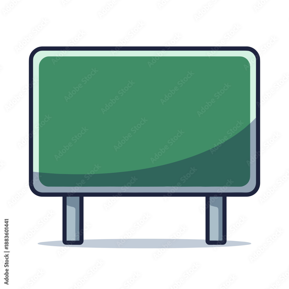 Obraz premium A blank rectangular green road sign on two grey posts stands ready for custom text, symbolizing directions and information.