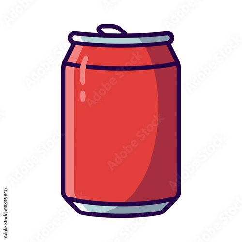 A vibrant red aluminum soda can with a classic pull-tab top stands upright, ready to deliver a refreshing, bubbly beverage.