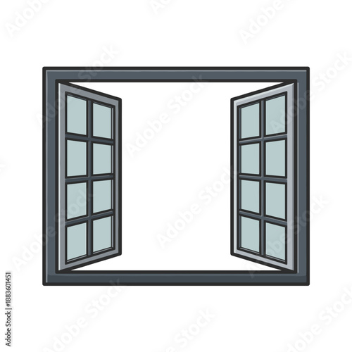 A beautifully designed cartoon illustration of an open window with multiple panes, symbolizing fresh air, new opportunities, and clear views.