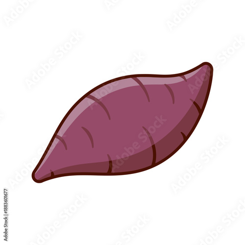 A simple and clean cartoon vector illustration of a whole purple sweet potato, a nutritious root vegetable.