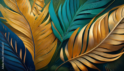 Wallpaper Mural Acrylic Paints Style Palm Leaves As A Background Torontodigital.ca