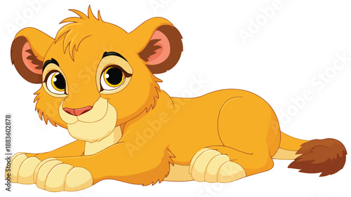 Adorable Cute Baby Lion Cartoon Vector with Outline Isolated on White