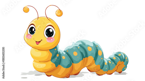 Friendly Cartoon Caterpillar Waving with Outline Isolated Vector Illustration
