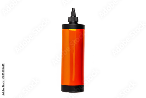 фотографія Orange plastic bottle with a black applicator cap, isolated on a white back