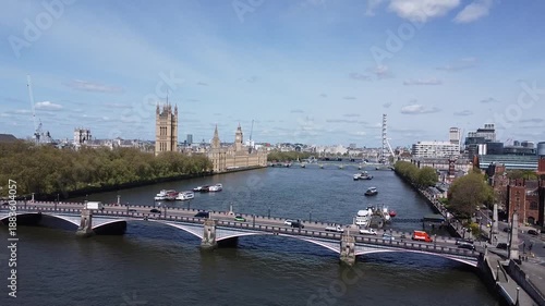 Slow-moving view of iconic Westminster area, London