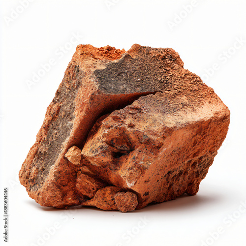 Red clay soil texture on white background, earthy terracotta material