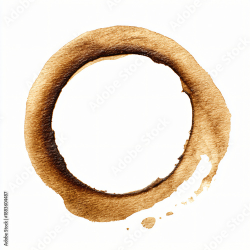 Brown coffee ring stain texture on white background, perfect for design elements