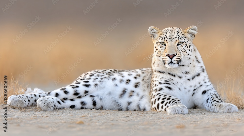 Fototapeta premium Snow Leopard Resting in Natural Habitat on a Sunny Day in the Wild