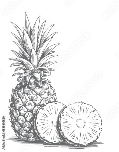 Elegant botanical pineapple engraving in classic style.