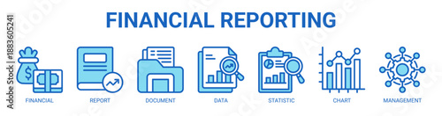 Financial Reporting web banner icon vector illustration concept with icon of financial, report, document, data, statistic, chart, management.