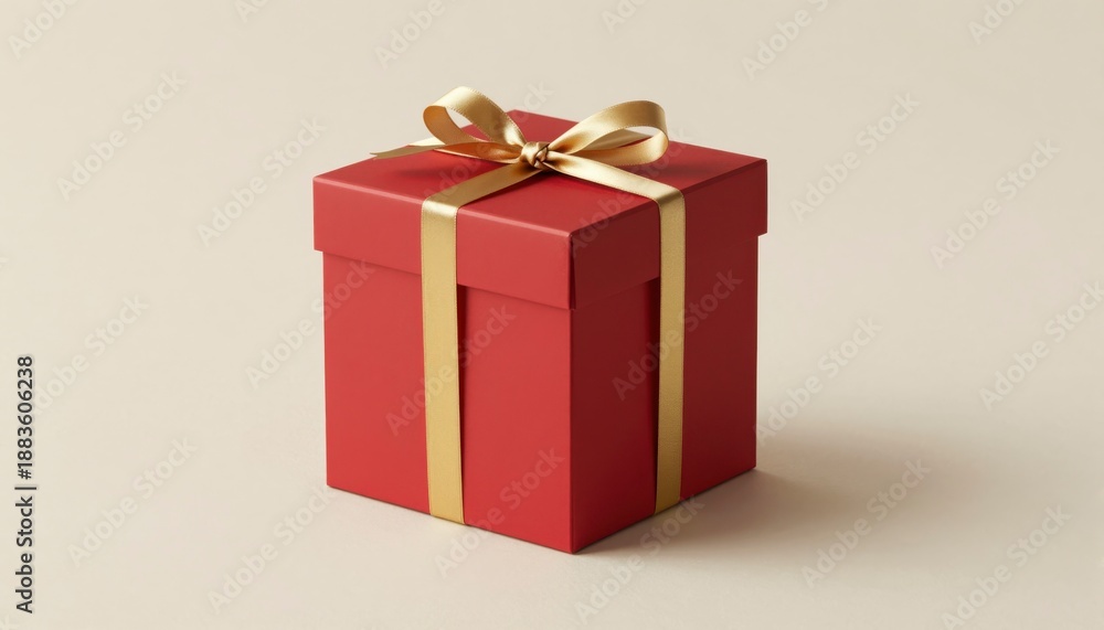 Fototapeta premium Plain Red Gift Box with Golden Ribbon on Light Background